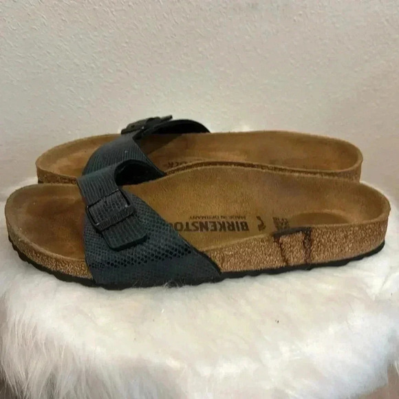 BIRKENSTOCK Madrid Slide Sandals Dark Blue birko-flor - Picture 4 of 5